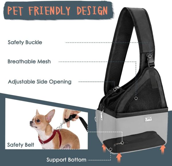 Eyein Pet Puppy Sling Carrier, Up to 6-15.8lbs Hand Free Cat Dog Papoose, Hard Bottom Support Small Animal Travel Tote Bags with Breathable Mesh Adjustable Padded Strap Safety Belt Machine Washable - Image 2