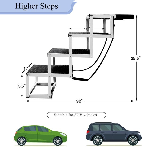 Aluminum Pet Dog Car Stairs, Lunvi Portable Dog Ramps For Large Dogs Car SUV,High Beds, Trucks, Lightweight Folding Pet Ladder Ramp, 4 Steps Supports 150 Lbs - Image 4