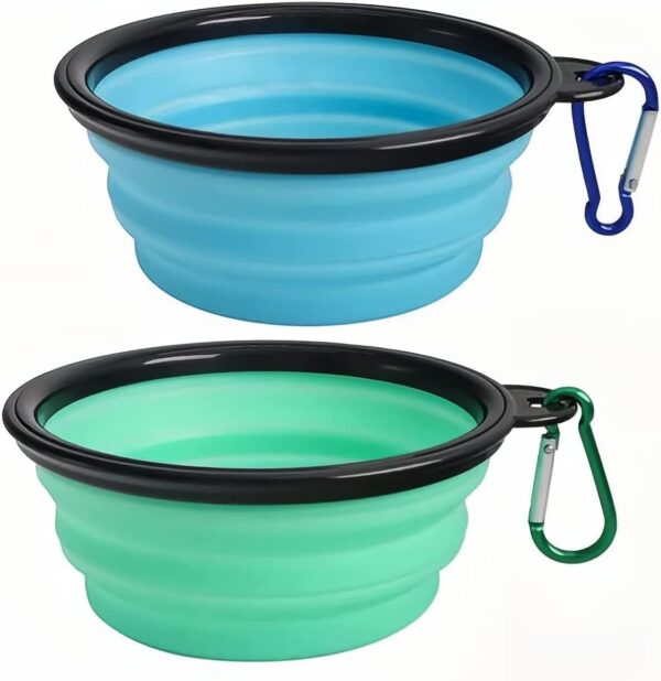 Collapsible Pet Food/Water Bowls with Carabineer Set, Travel Friendly, Dishwasher Safe, Bowls for Journeys, Hiking, Kennels & Camping or at Home (Dog Bowl 400 & 1000ml- Amazon Green Set) - Image 4