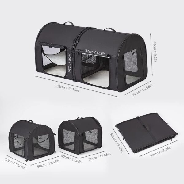 Portable 2-in-1 Double Cat Carrier Bag, Soft-Sided Pet Kennel, Twin Compartment Show House Cat Crate,Collapsible Comfy Large Cat Home&Travel Medium Dog Carrier with Carry Bag/Hammock/Mats for All Pets - Image 2