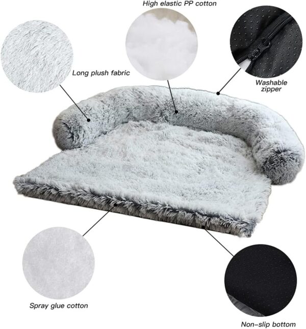 MoonxHome Pet Sofa Protector, Calming Dog Bed for Large Medium dogs, Plush Dog Mat Dog Sofa,Universal Pet Furniture Cover with Soft Neck Bolster, Sofa Bed, Machine Washable Dark Gray Medium - Image 2