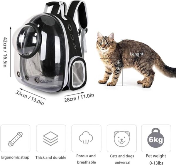 Sipobuy Pet Space Capsule Backpack, Small Medium Cat Puppy Dog Carrier, Transparent Breathable Heat Proof, Pet Carrier for Travel Hiking Walking Camping (Grey) - Image 2