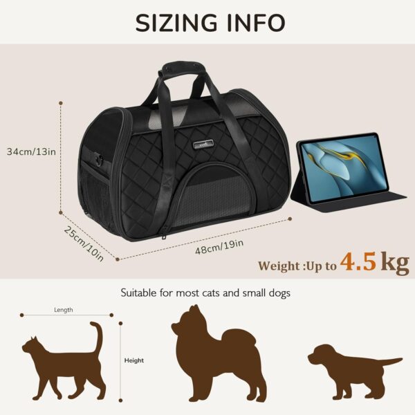 Pecute Cat Carrier, Elegant Down-Cloth Pet Carrier, Collapsible Airport Approved Cat Carrier Bag, Cat Handbag Suitable for Both Long and Short Trips, Under 4.5kg/10 lbs, Black - Image 3