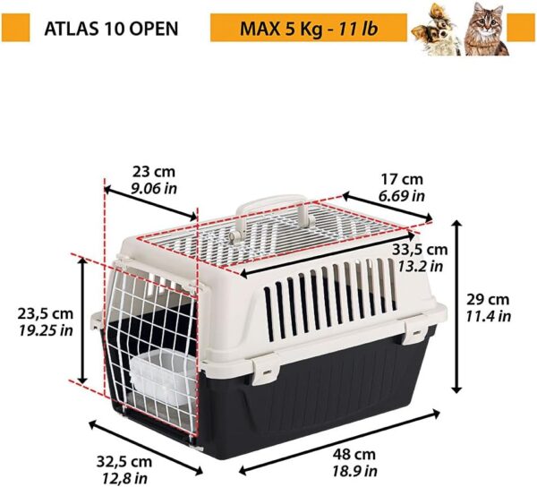 Ferplast Atlas 10 Open Cat Carrier - Portable Small Dog Travel Carrier, Open Top Design, Comfortable Handle, Ideal for Cats and Small Dogs up to 5 Kg, Includes Cushion, 48x32.5x29 cm - Image 2