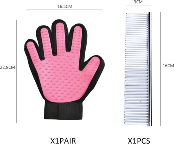 MUEEAD 1 Pair of Pink Pet Hair Removal Gloves with 1 Stainless Steel Comb, Pet Hair Removal Gloves, Pet Massage Hair Removal Gloves, Suitable for Kittens and Dogs - Image 2