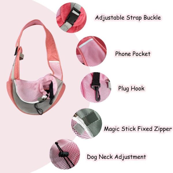 FEimaX Pet Dog Sling Carrier Puppy Pet Slings Bag Small Dogs Cats Satchel Carriers Breathable Mesh Hand Free With Adjustable Strap Doggie Crossbody for Outdoor Travel (S, Pink) - Image 3