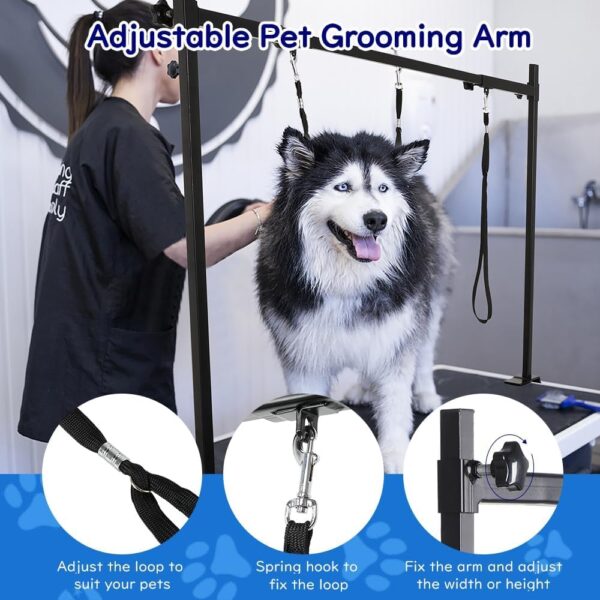 KELIXU Dog Grooming Arm with Clamps - H Shape, Pet Grooming Table Arm with 3 Loop Noose, Pet Grooming Supplies for Large/Medium/Small Pets, 32" Height Adjustable and 34" - 50" Width Adjustable, Black - Image 3