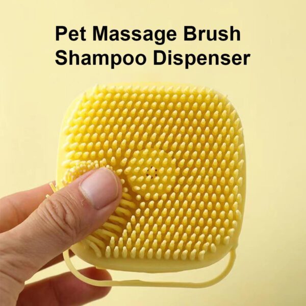 Dog Cat Bath Brush Pet Grooming Soothe Massage Brush with Shampoo Dispenser Soft Silicone Bristle for Dogs and Cats Long Short Haired Puppy Washing Shower Grooming - Yellow - Image 7