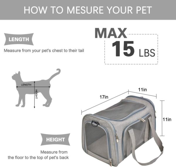 Qlfyuu Cat, Dog Carrier Portable, Soft Sided, Medium Small Airline Approved, Foldable Bunny Puppy Carrier up to 15lbs, Bag Carrier for Travel(Gery,Medium) - Image 2