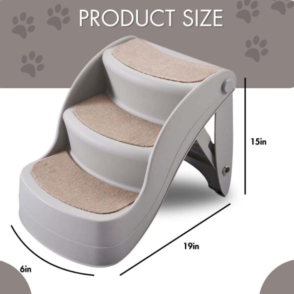 Folding Dog Stairs for Small Dogs with Traction Mat - Portable Pet Steps for Bed, Vehicle, and Couch & Bed by PET Galaxy (Grey) - Image 4