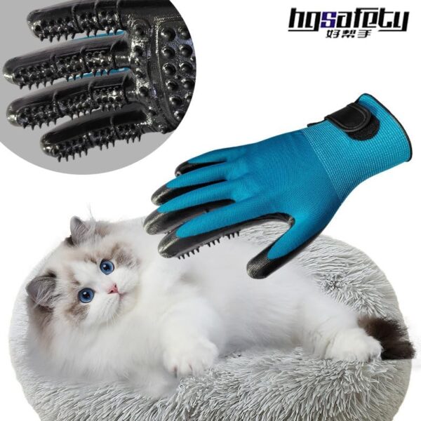 Pet Grooming Gloves for Bathing, Massaging and Remover Mittens Suitable for Dogs Cats and Horses - 1 Pair (Lake Blue) - Image 3