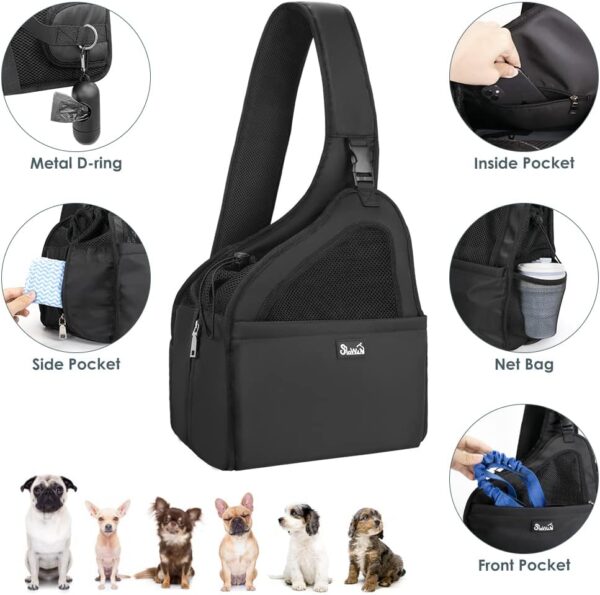 Eyein Pet Puppy Sling Carrier, Up to 6-15.8lbs Hand Free Cat Dog Papoose, Hard Bottom Support Small Animal Travel Tote Bags with Breathable Mesh Adjustable Padded Strap Safety Belt Machine Washable - Image 3