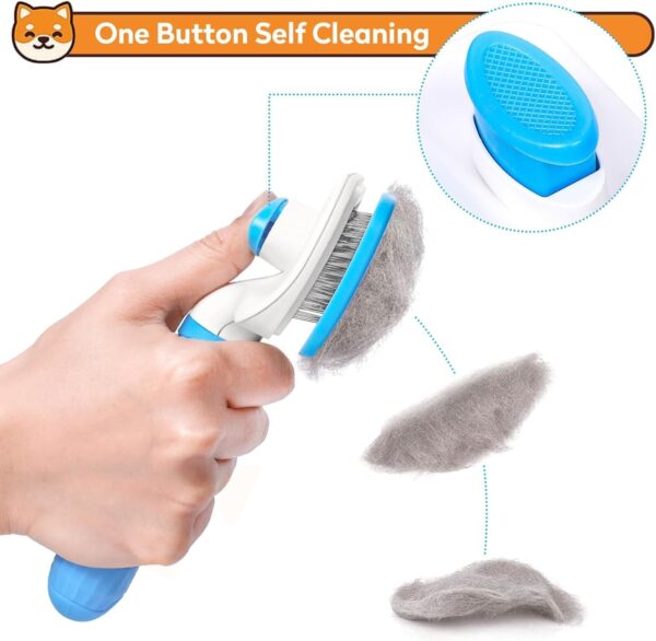 Dog Brush-Dog Brush Cat Brush Grooming Comb,Pet Grooming Tool with Cleaning,Easy to Remove Loose Undercoat, Pet Massaging Tool Suitable for Pets with Long or Short Hair (Blue) - Image 4