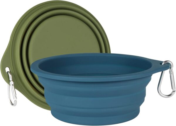 SLSON 2 Pack Dog Collapsible Bowl Large Portable Dog Bowl Pet Feeding Bowl Dog Food Water Bowl Pet Travel Bowl with Carabiner for Pet Indoor and Outdoor Activity (Navy + Dark Green) - Image 2