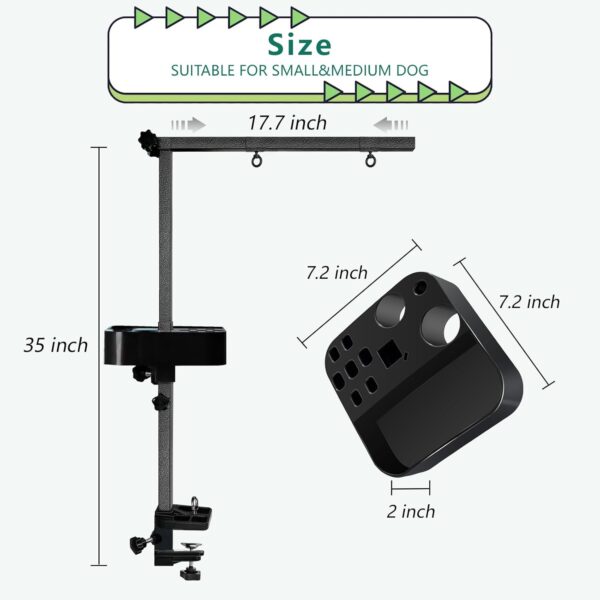 Huioqwe Dog Grooming Table Arm with Clamp and Grooming Tool Tray - 35'' Height Adjustable Pet Grooming Stand, Loop Noose for Small and Medium Dogs at Home - Image 2