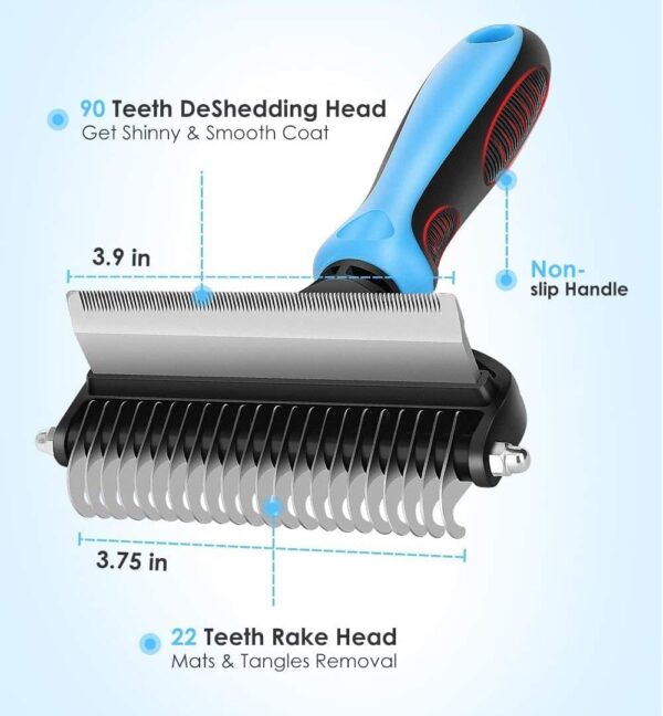 (22 Teeth, Blue) - Premium Double Sided Pet Comb - Double Sided Deshedding and Dematting Tool - Dog Brush - Cat Brush - Dog Grooming Brush - Cat Grooming Brush - Premium Quality - Strong Built - Image 2