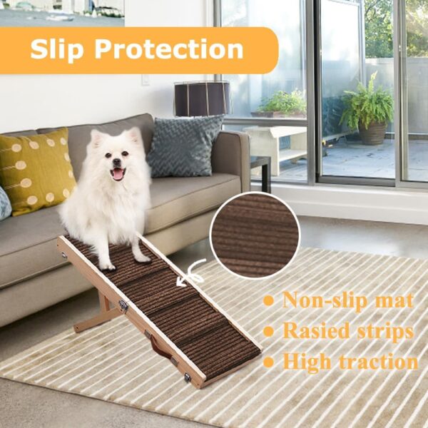 Aitakatta Dog Ramp for Bed, Adjustable Portable Folding Pet Ramp, 32" Long Wooden Pet Ramp with Non-Slip Traction Mat for Small Dogs, Dog Climbing Ladder for Sofa, Bed, Couch,Car(LGPT2,Brown) - Image 2