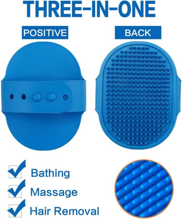 Pet Bath Brush for Dogs Cats,YMCCOOL Pet Grooming Shampoo Brush 2pcs Soothing Massage Rubber Comb with Adjustable Ring Handle for Long Short Haired Dogs and Cats (Blue +Rose) - Image 3