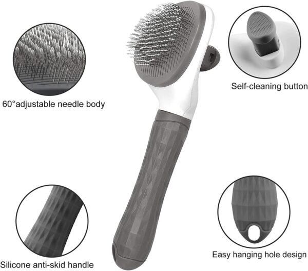 Yunshengmy Dog Brush Cat Brush Grooming Comb - Self-Cleaning Slicker Brush with Smooth Handle for Pet Grooming, Shedding Tools, and Massage(grey) - Image 6