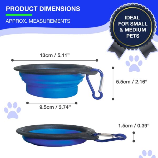 Collapsible Travel Pet Bowl with Soft Rimmed Edge, Portable, Lightweight, Travel Dish for Dogs, Cats and Other Medium to Small Animals. BPA Free, Eco Friendly and Features a Caribiner Clip - Image 2