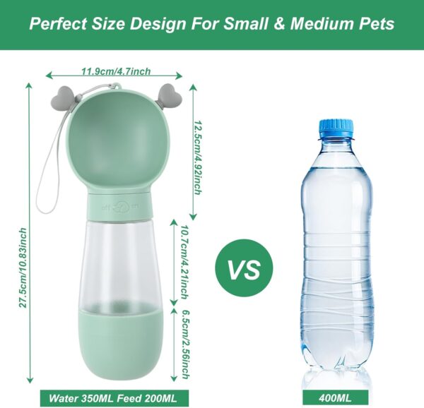 Portable Dog Water Bottle, 550ml Leakproof Pet Drinking Dispenser with 200ml Food Container, Dog Travel Water Food Bottle, Dog Walking Travel Bottle, Travel Water Bottle with Dispenser Drinking Bowl - Image 2