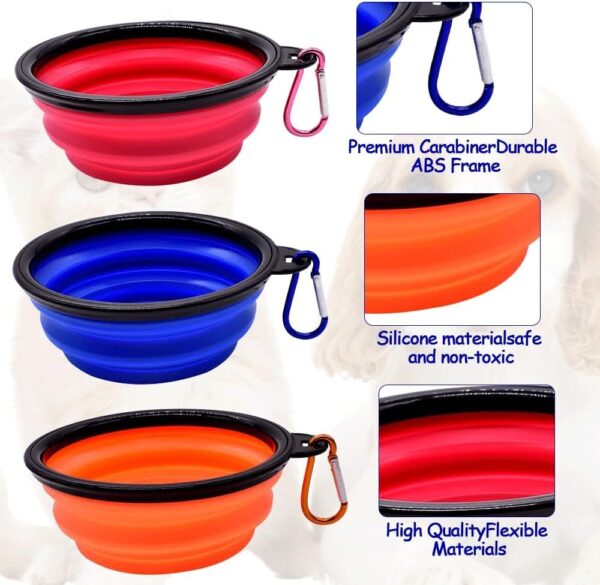 Food Bowls Dog, 3Pcs 350ml Foldable Dog Travel Bowls Collapsible Dog Water Bowls Portable Dog Food Bowl with Carabiner Pet Cat Feeding Cup Dish for Traveling Walking Hiking(Blue,Orange,Pink) - Image 3