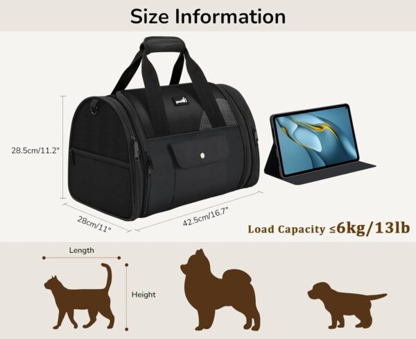 Pecute Cat Carrier, Small Dog Handbag Cariers Puppy Carrier Cat Travel Bag, Small Cat Carrier Travel Puppy Carrier (Black) - Image 3