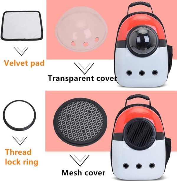 MYKOMI Pet Travel Carrier, Cat Dog Dome Space Capsule Bubble Backpack, Portable Waterproof Breathable Knapsack for Hiking, Traveling (white and red) - Image 2