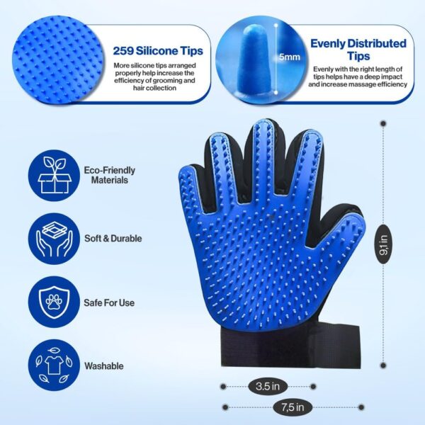 1TO3GO Pet 259 Silicon Tips Grooming Gloves (1 Pair - Blue) - Image 2