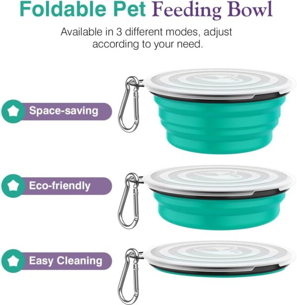 Pawaboo Collapsible Dog Bowls 2 Pack, Silicone Feeding Watering Bowls with Lids & Carabiners for Dogs Cats, Portable Collapsable Water Feeder Food Bowl for Walking Traveling Home Use, VioletTurquoise - Image 6