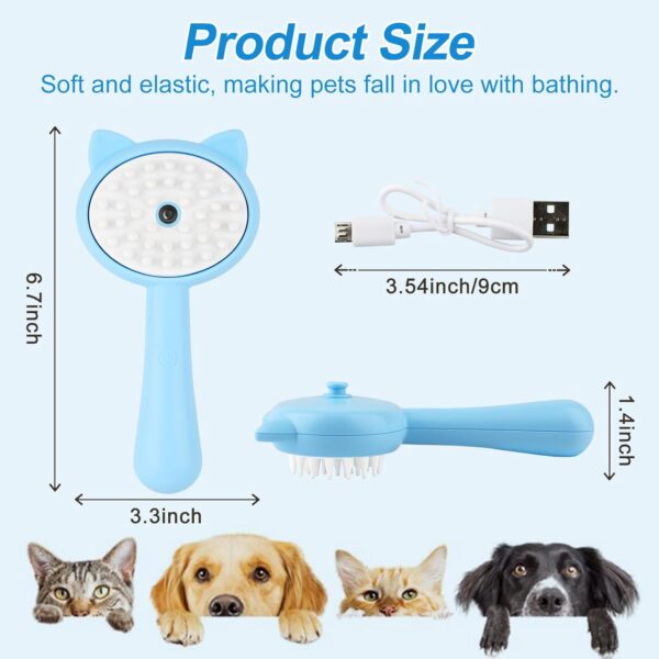 Cat Steam Brush with Handle, 3 In 1 Steam Cat Brush, Silicone Massage Steamy Pet Grooming Brush for Shedding, Pet Hair Cleaning Mist Comb for Cats Dogs by ZITSMS(Blue) - Image 2