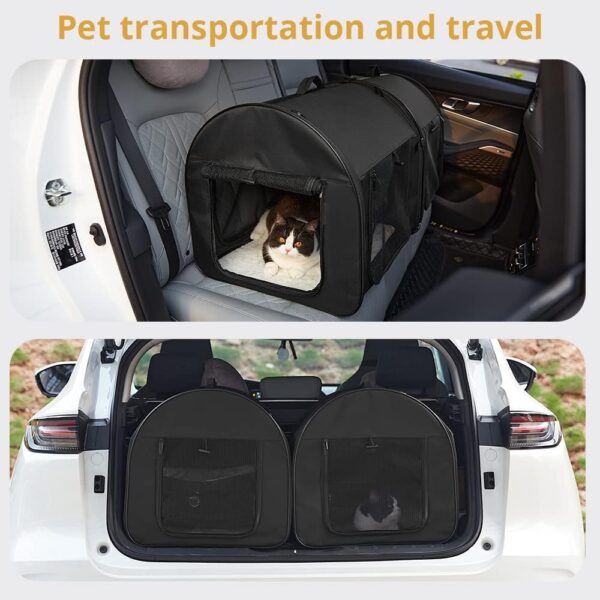 Portable 2-in-1 Double Cat Carrier Bag, Soft-Sided Pet Kennel, Twin Compartment Show House Cat Crate,Collapsible Comfy Large Cat Home&Travel Medium Dog Carrier with Carry Bag/Hammock/Mats for All Pets - Image 8