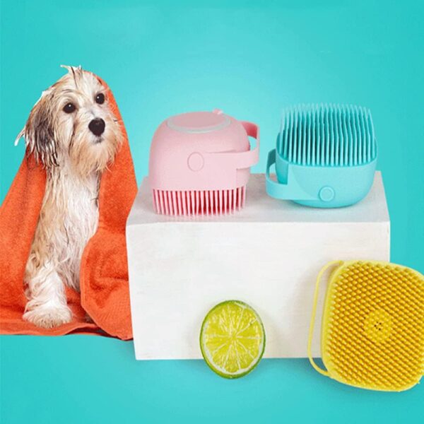 Pet Grooming Brush Bath Dog Silicone Rubber Bathing Brush Pet Bath Brush Body-Scrubber Massage Brush Multi-functional Bath Massage Brush for Dogs and Cats Shower Grooming (Pink) - Image 4