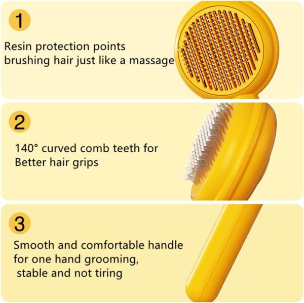 Pet Comb, Pet Cat Brush Self Cleaning Brush for Dogs Cats, Pet Grooming Brush Tool Removes Loose Undercoat Grooming Hair, Shedding Brush for Short or Long Haired Cats/Dogs (Hamburg yellow) - Image 4