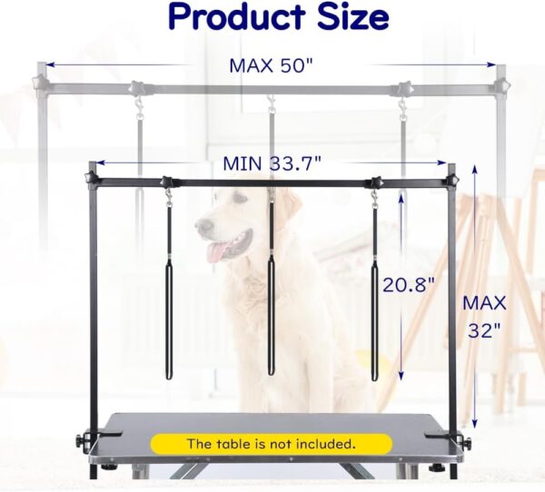 KELIXU Dog Grooming Arm with Clamps - H Shape, Pet Grooming Table Arm with 3 Loop Noose, Pet Grooming Supplies for Large/Medium/Small Pets, 32" Height Adjustable and 34" - 50" Width Adjustable, Black - Image 5