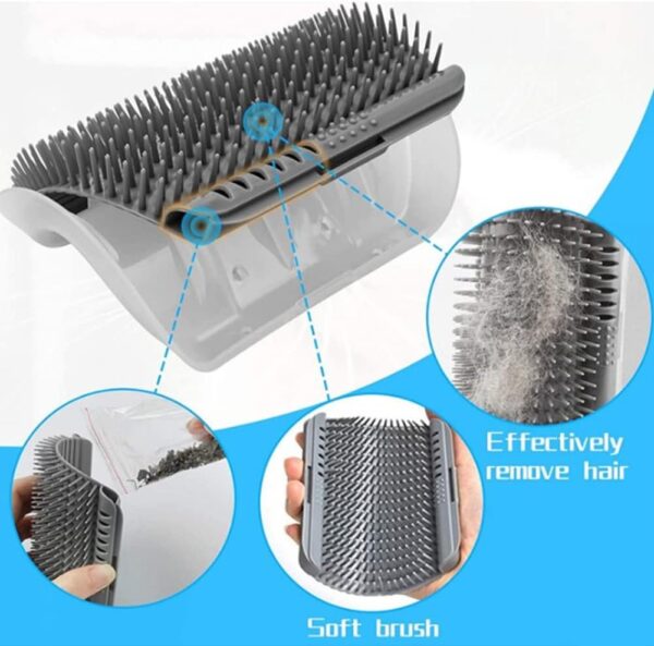 Cat Self Groomer,Soft Cat Wall Corner Massage Comb Grooming Tool,Pet Wall Corner Groomers,Pet Grooming Massage Scratcher Comb,Cats Grooming Brush Scratcher and Brush,for Long Short Fur Cats(Grey) - Image 3