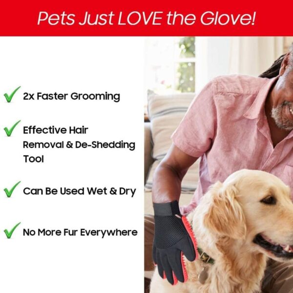 Pet Grooming Glove, Pet Brush Glove, Deshedding Brush Glove, Pet Hair Remover Brush, Bath Tool for Pets, Grooming Pet Mitt For Dogs, Cats & Horses with Long/Short/Curly Hair (Red) - Image 3