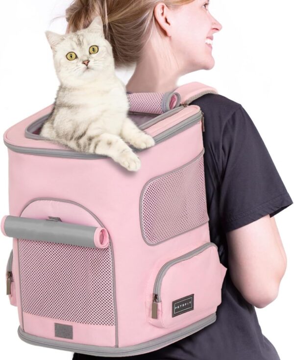 Petsfit Pet Carrier Backpack with Upgraded Waist Protection, Cat Carrier Backpack Designed for Small Dogs/Cats, Fully Ventilated Collapsible Dog Backpack for Outdoor Traveling Hiking Camping, Pink - Image 9