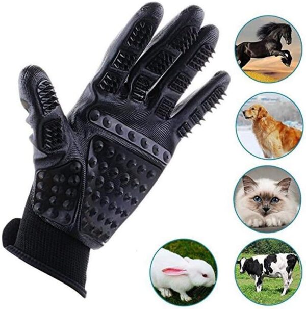 Dog Pet Grooming Gloves for Dogs Cats Horses Rabbits, Long & Short Hair Remover Mitt Brush and Gentle Massage Tool, Fur Removal Mitt, Small, Large Pets Groomer - 1 Pair Black for Cat Dog, Black - Image 5