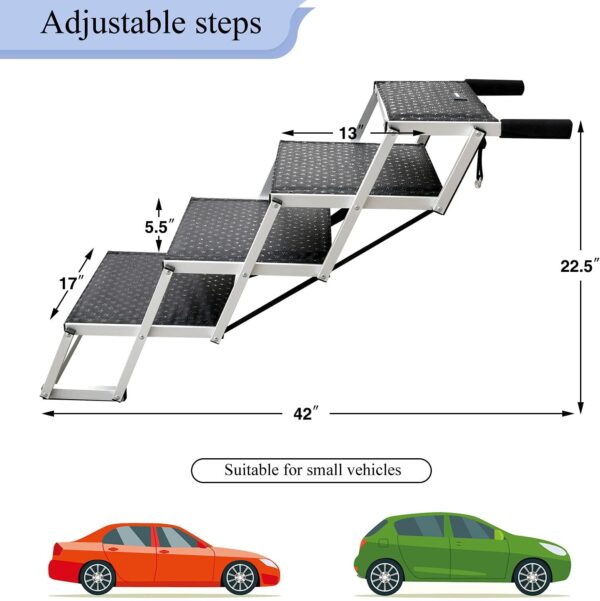 Aluminum Pet Dog Car Stairs, Lunvi Portable Dog Ramps For Large Dogs Car SUV,High Beds, Trucks, Lightweight Folding Pet Ladder Ramp, 4 Steps Supports 150 Lbs - Image 3