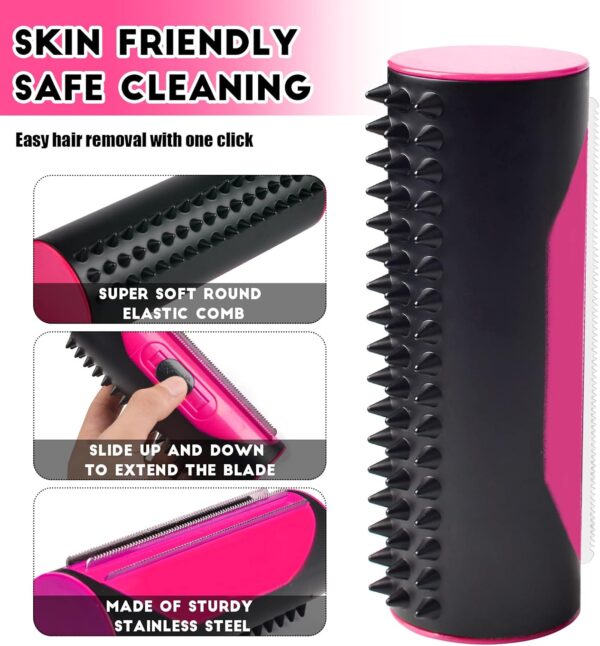 Dog Brush Cat Brush Grooming Comb, 3-in-1 Deshedding and Undercoat Brush, Pet Dematting Comb, Pet Grooming Tool with Cleaning Button for Cat Dog Horses Shedding Brush (Pink) - Image 3