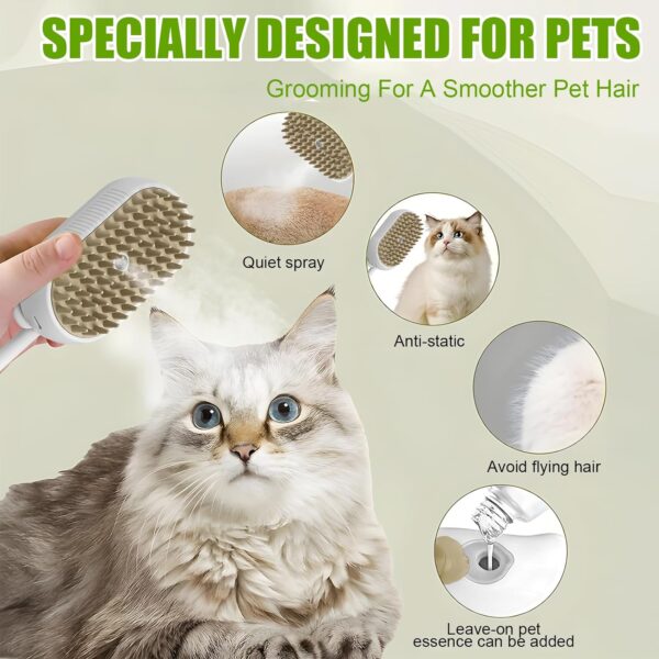 3 in1 Cat Dog Steamy Brush Steam Pet Hair Brush with Release Button Self Cleaning Steam Dog Brush for Massage Cat Grooming Brush for Cats Dogs Pets Hair Removal - Image 2