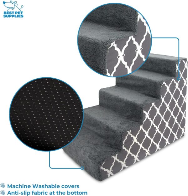 Best Pet Supplies Foam Pet Steps Cover for Small Dogs and Cats, Portable Ramp Stairs for Couch, Sofa, and High Bed Climbing (Cover Only) - Gray Lattice, 5-Step (Cover Only) - Image 3