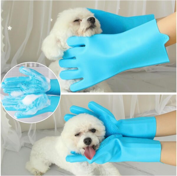 TYGFRT 1 Pair of Dog Bath Gloves, Dog Cleaning Equipment, Grooming Gloves, Portable Dog Washer, Dog Paw Cleaner, Pet Bath, Pet Gripper Gloves (Blue) - Image 5