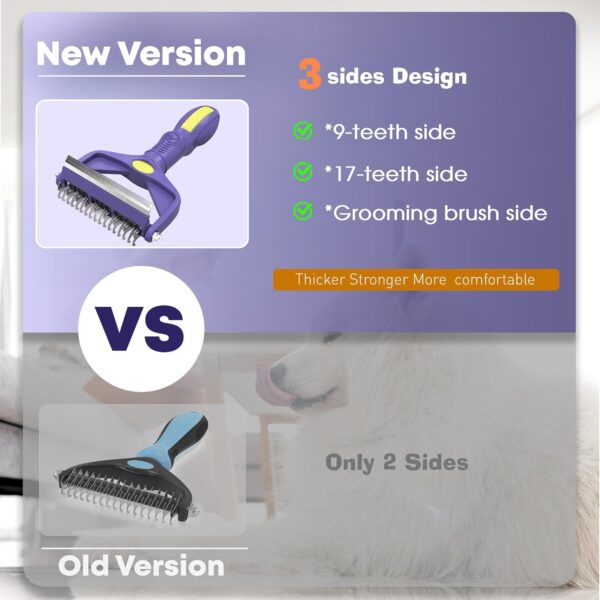 3 in 1 Upgraded Dematting Brush for Pets - Undercoat Deshedding Rake for Dogs and Cats with Thick Hair, Pet Grooming Rake - Image 2