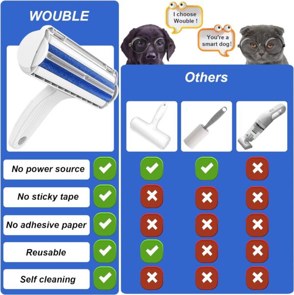 Wouble Pet Hair Remover Roller, Reusable Dog Cat Hair Removal Brush, Self Clean Pet Fur from Carpet, Furniture, Rugs, Laundry, Clothes and Bedding, Sofa, White - Image 6