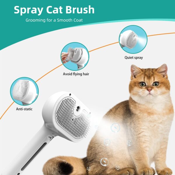 Spray Cat Brush, Sichy Self Cleaning Cat Grooming Brush for Long or Short Haired Cats, Cat Hair Brush for Removing Flying Hair and Static, Cat Brushes for Grooming to Remove Loose Fur, Tangles & Dirt - Image 2