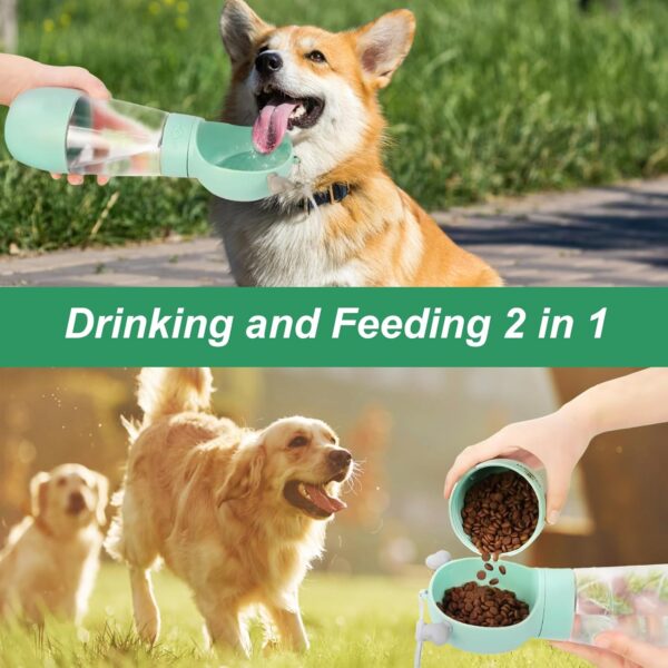 Portable Dog Water Bottle, 550ml Leakproof Pet Drinking Dispenser with 200ml Food Container, Dog Travel Water Food Bottle, Dog Walking Travel Bottle, Travel Water Bottle with Dispenser Drinking Bowl - Image 5