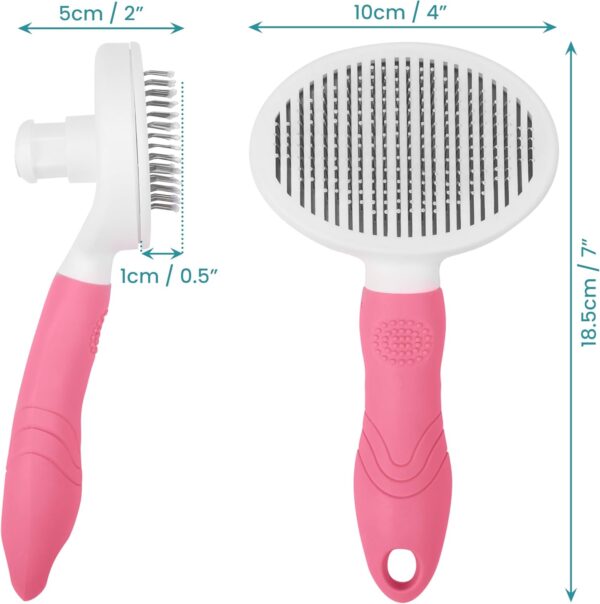 BELLE VOUS Pink Pet Grooming Slicker Brush - Self-Cleaning Shedding Comb for Long/Short-Haired Cats and Dogs - Removes Loose Undercoat, Mats & Tangles - Image 2