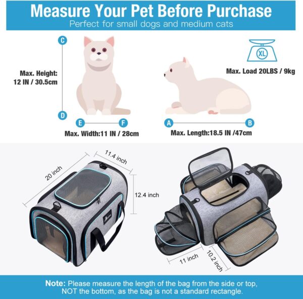 Siivton Pet Carrier Airline Approved, 4 Sides Expandable Cat Carrier Bag with Removable Fleece Pad, Large Soft Sided Pet Travel Carrier, Dog Carrier for Cats, Puppy and Small Dogs - Image 3